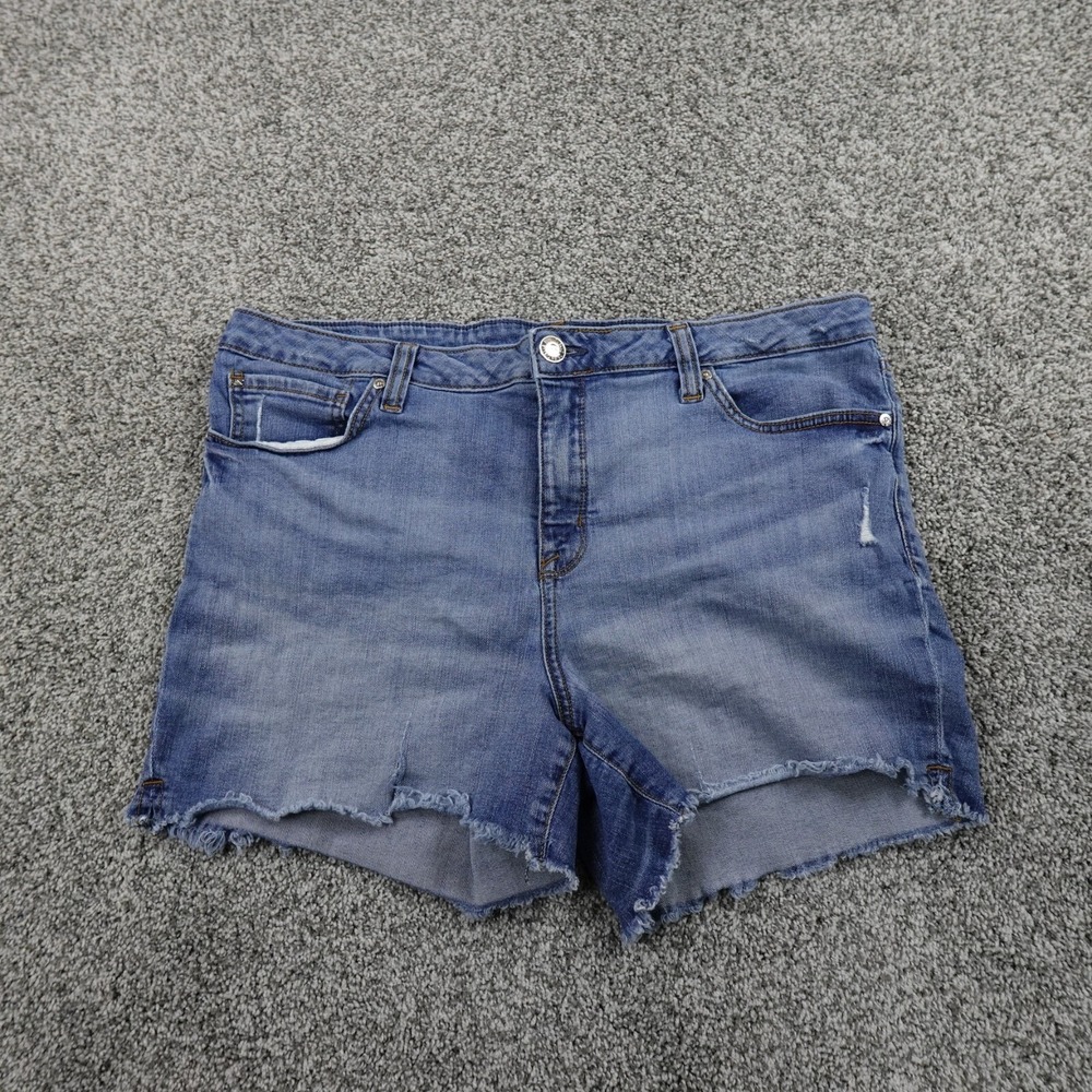Seven7 Shorts Womens 16 Dark Blue Denim Jean Jorts Cutoff Fray High Rise Whisker